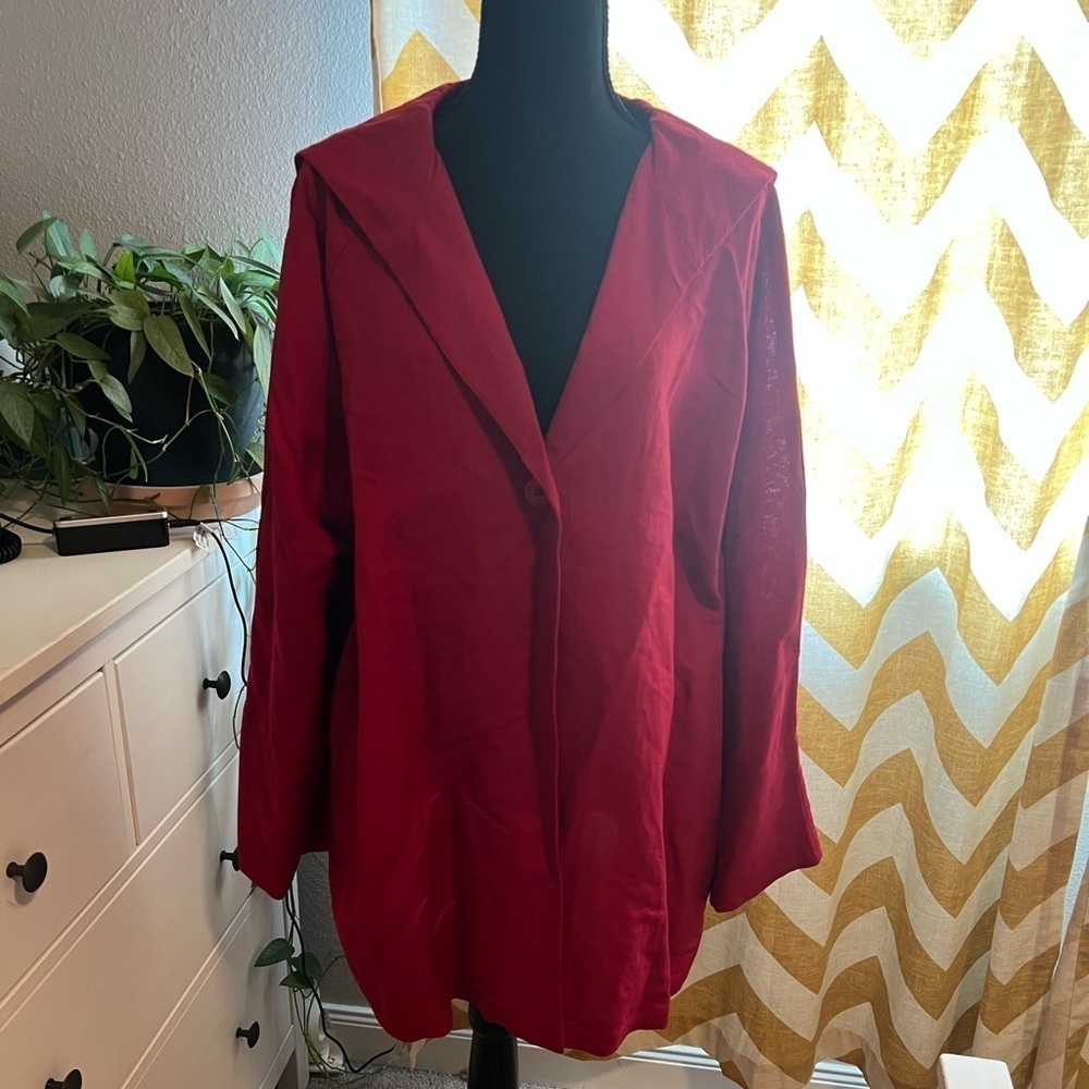 Maggie Barnes Red Linen Blend Lightweight Jacket One Button Plus Size 26W